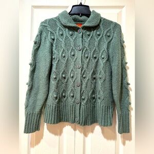 Hearts of palm soft sage Green Cable Knit Sweater with ball dots Size Small GUC